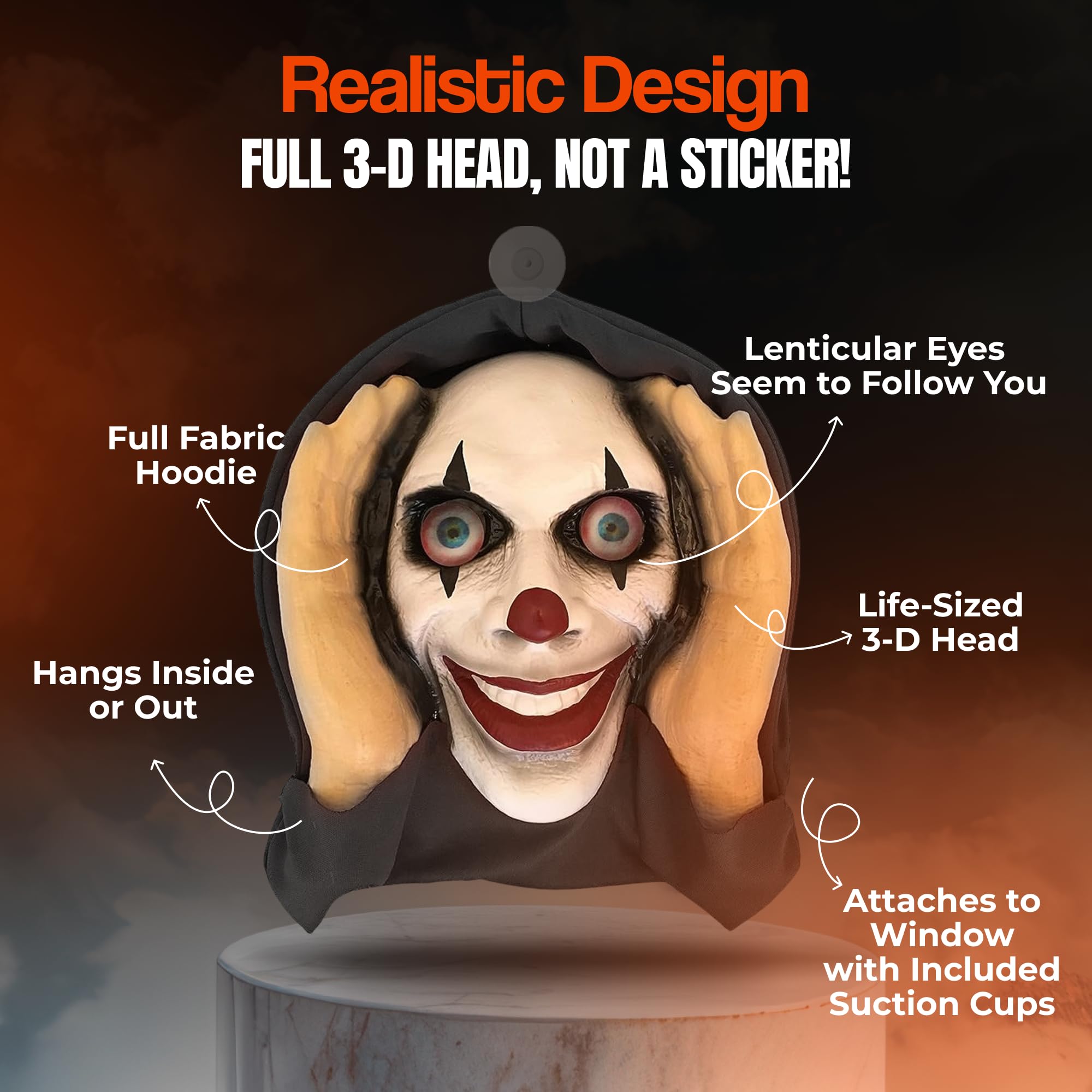 Scary Peeper Window Prank – Lenticular-Eyed Prop Scary Clown Mask Halloween Decoration for Indoor or Outdoor Decor, Creepy Prank Mask Prop for Peeping Tom Gag Gift, Scary Clown Decorations for Adults