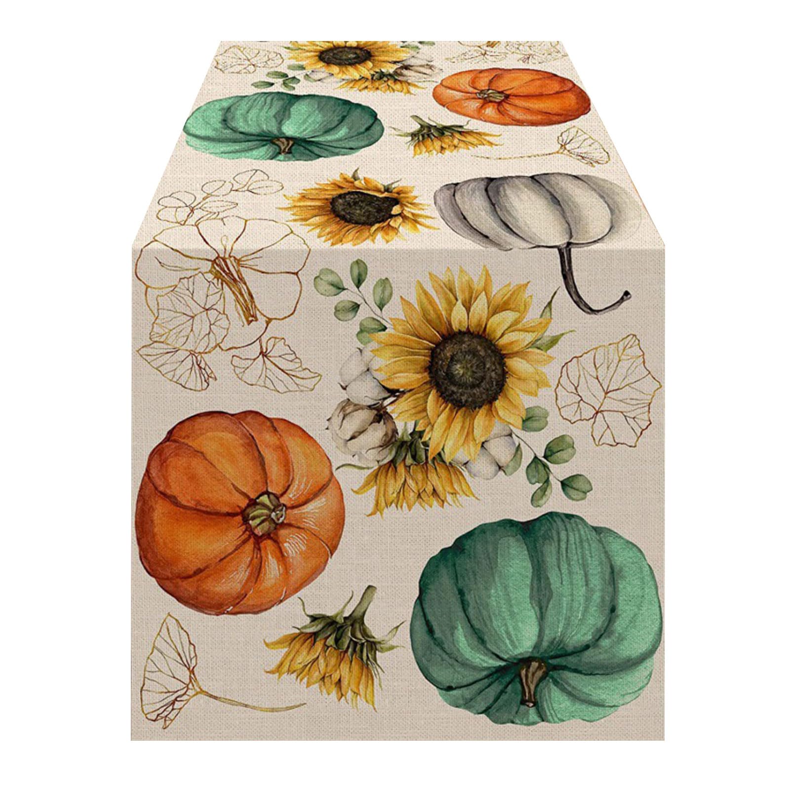 Tsophreniq Thanksgiving Table Runners Festive Fall Pumpkin Leaves Print Decor for Dining Thanksgiving Home Decorations Pumpkin Runner Festive Decorative
