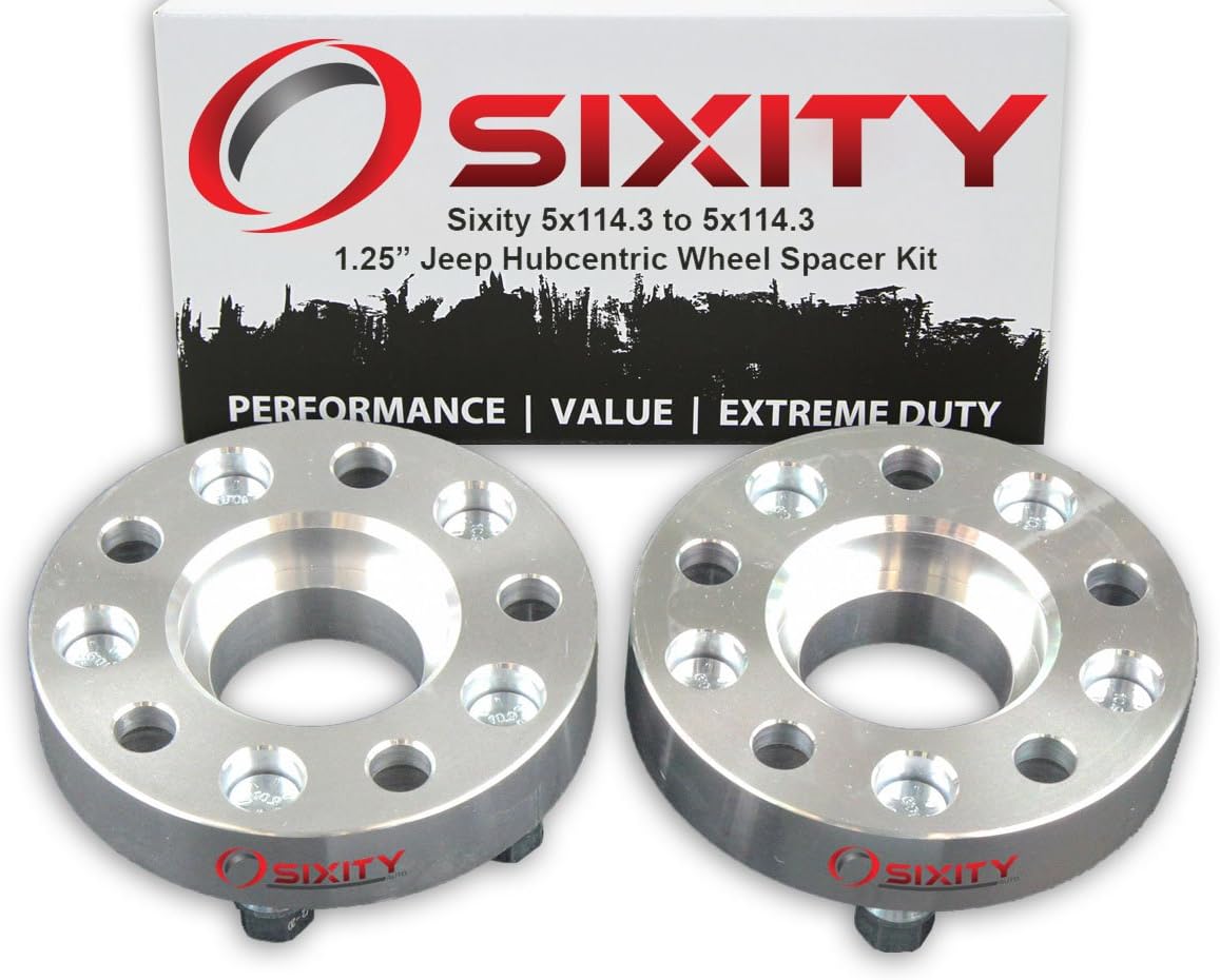 Sixity Auto 2 pc 1.25" 5x114.3 Wheel Spacers compatible with Jeep Grand Cherokee Wrangler Liberty 1/2-20tpi 1.25in Hubcentric