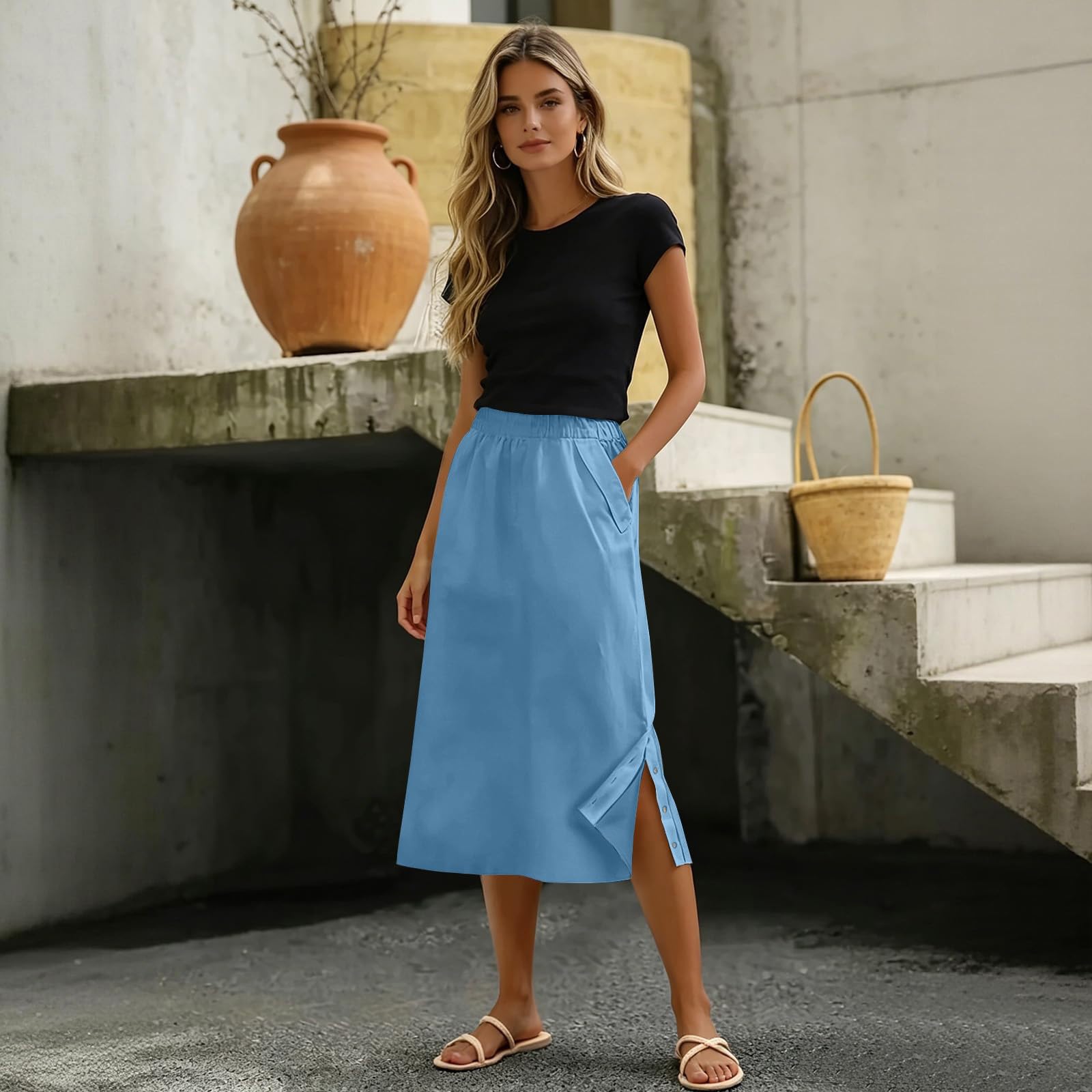 Generisch Freizeithose Damen Hosenrock Lang Sommer Hose Elegant Palazzo Hose Mit Taschen Leichte Hosenrock Weitem Bein Hosenanzug Hohe Taille Atmungsaktive Sommerhose Elastischer Bund Stoffhose