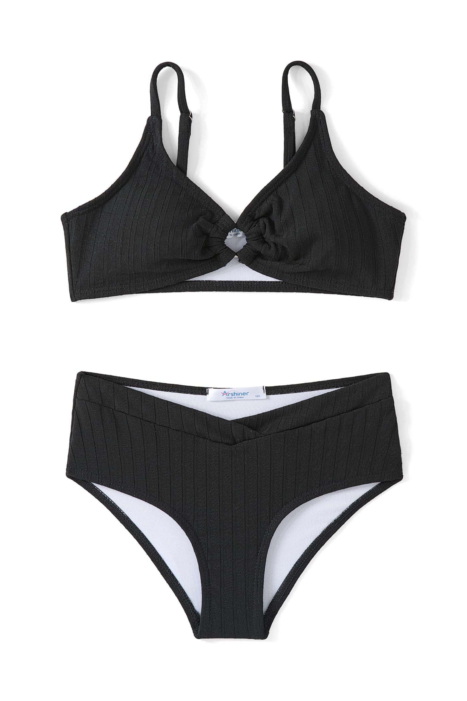 Arshiner Mädchen Bikini Set Gerippter Kinder Bustier & Bikinislip Set Sommer Zweiteiliger Badeanzüge Strand Surf Einfarbige Bademode für Mädchen 7-15 Jahre