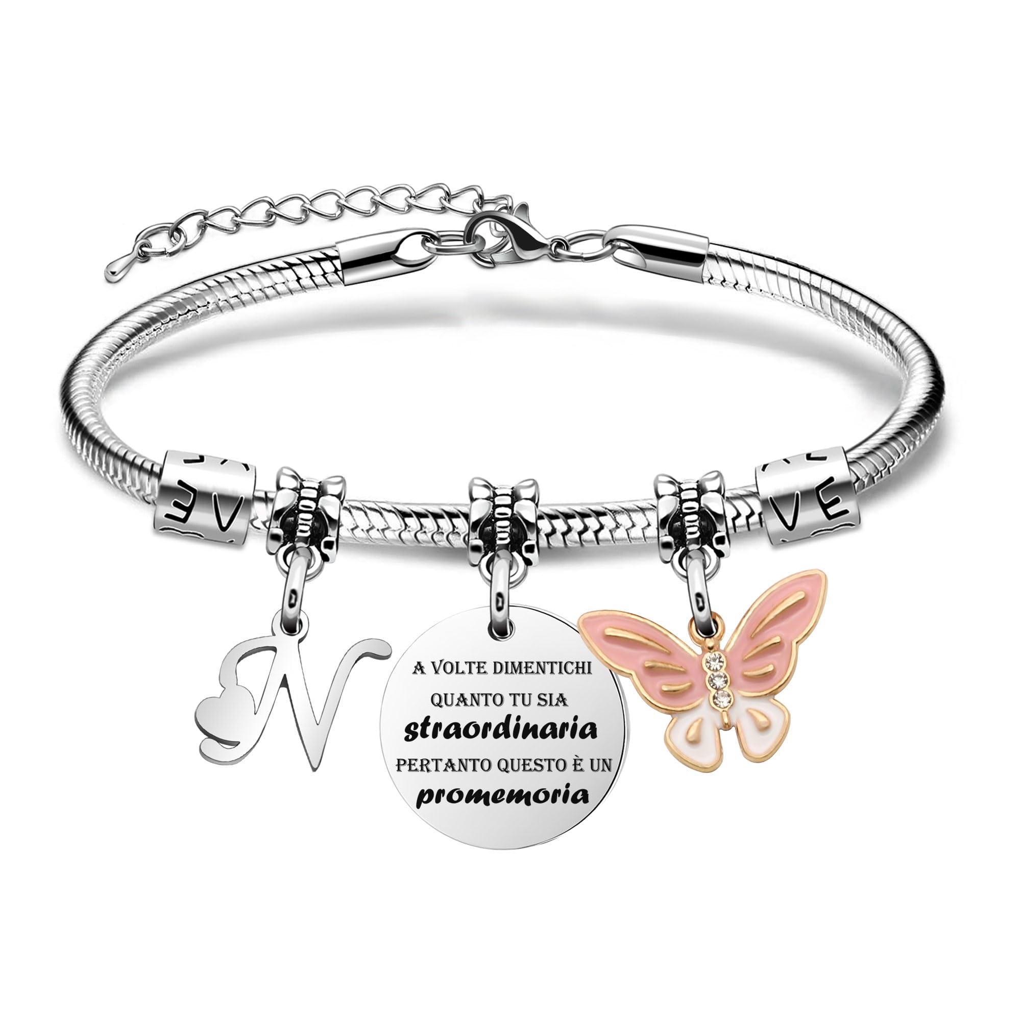 SAMORION A Volte Dimenticati quanto tu sia straordinaria pertanto questo è un promemoria-Moda Rosa Farfalla Ciondolo Lettere Iniziali Braccialetti Regalo Ispiratore Per le Donne Ragazze Nipote