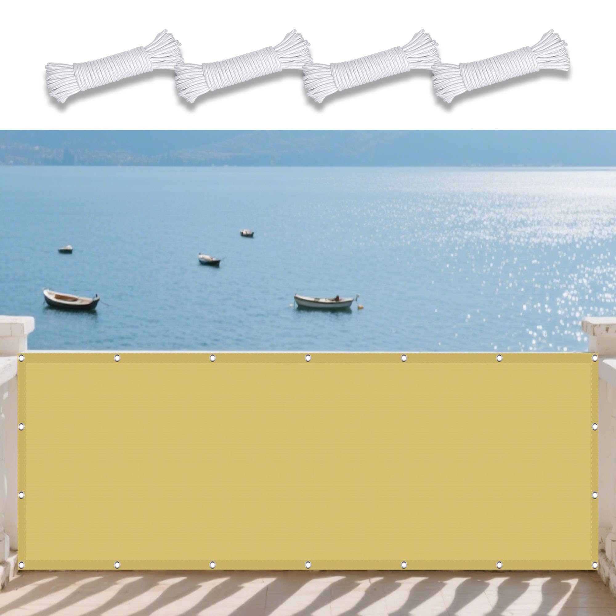 Toile d'ombrage avec oeillets jaune sable pour éliminer la chaleur sous une véranda ou un patio