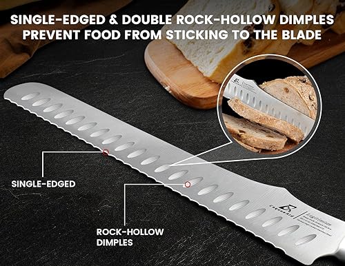 Miniatura 7 de Cuchillo de pan para pan casero, cuchillo dentado multifunción de 10.6 pulgadas, cortador afilado, acero alemán forjado de alto carbono, diseño de