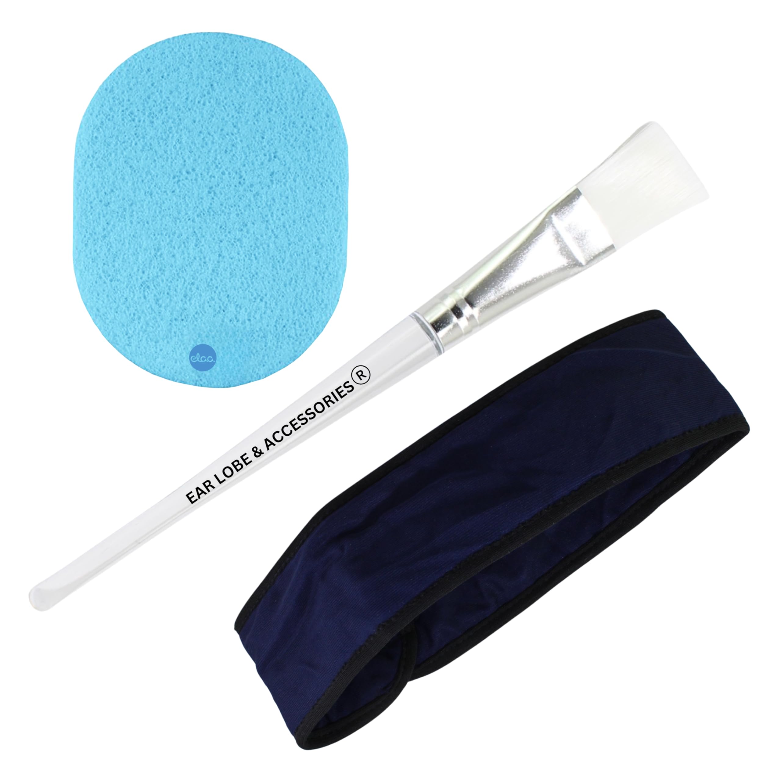 [Ear Lobe & Accessories] Combo Pack (1 Pc Transparent Handle Face Pack/Mask Applying Brush | 1 Pc Facial Headband | 1 Pc Face cleaning sponge)-image-12