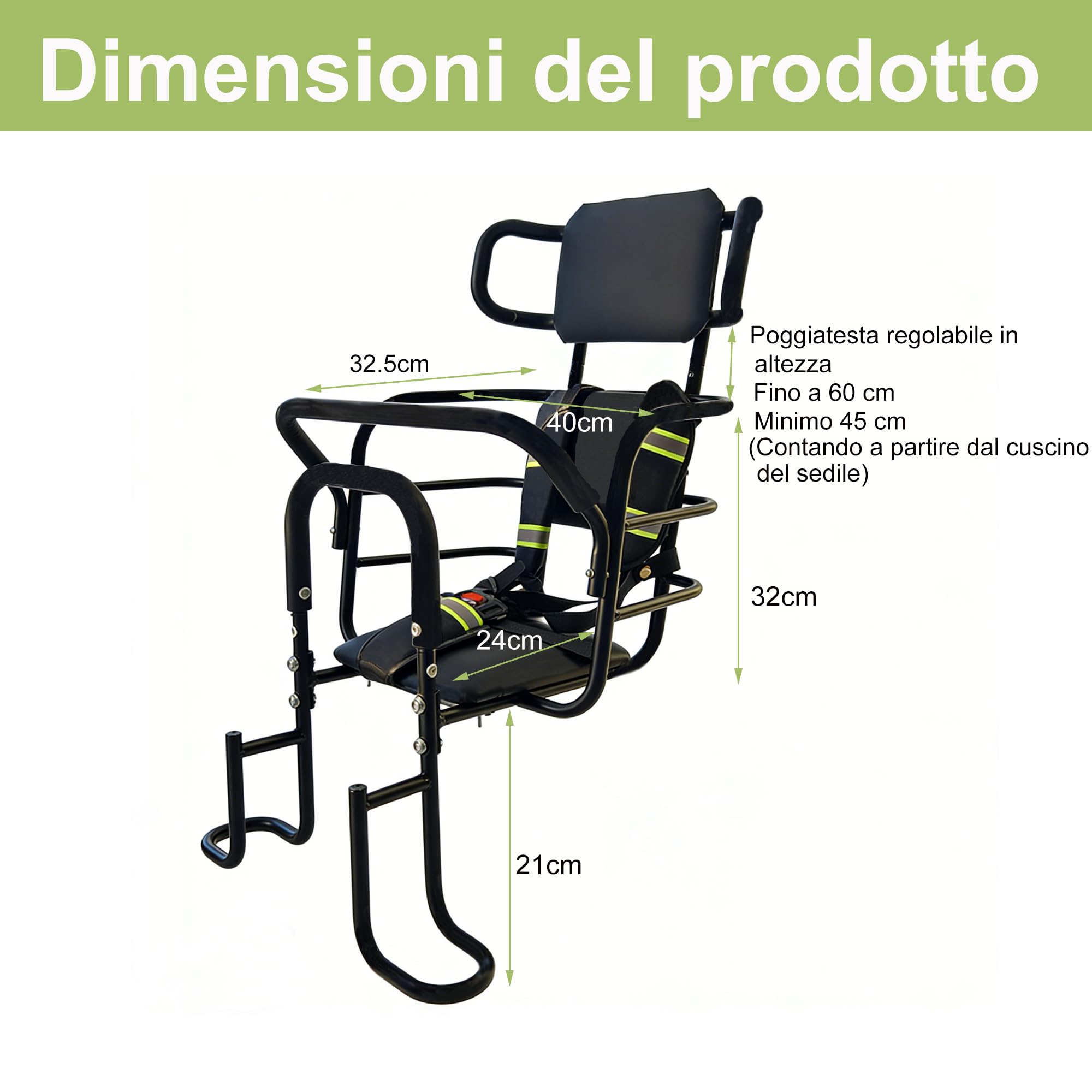 QMD Seggiolino Posteriore per Bambini con poggiatesta Regolabile; seggiolino Posteriore per Bici con poggiapiedi, Schienale e maniglione di Sicurezza. Progettato per Bambini dai 18 Mesi agli 8 Anni.