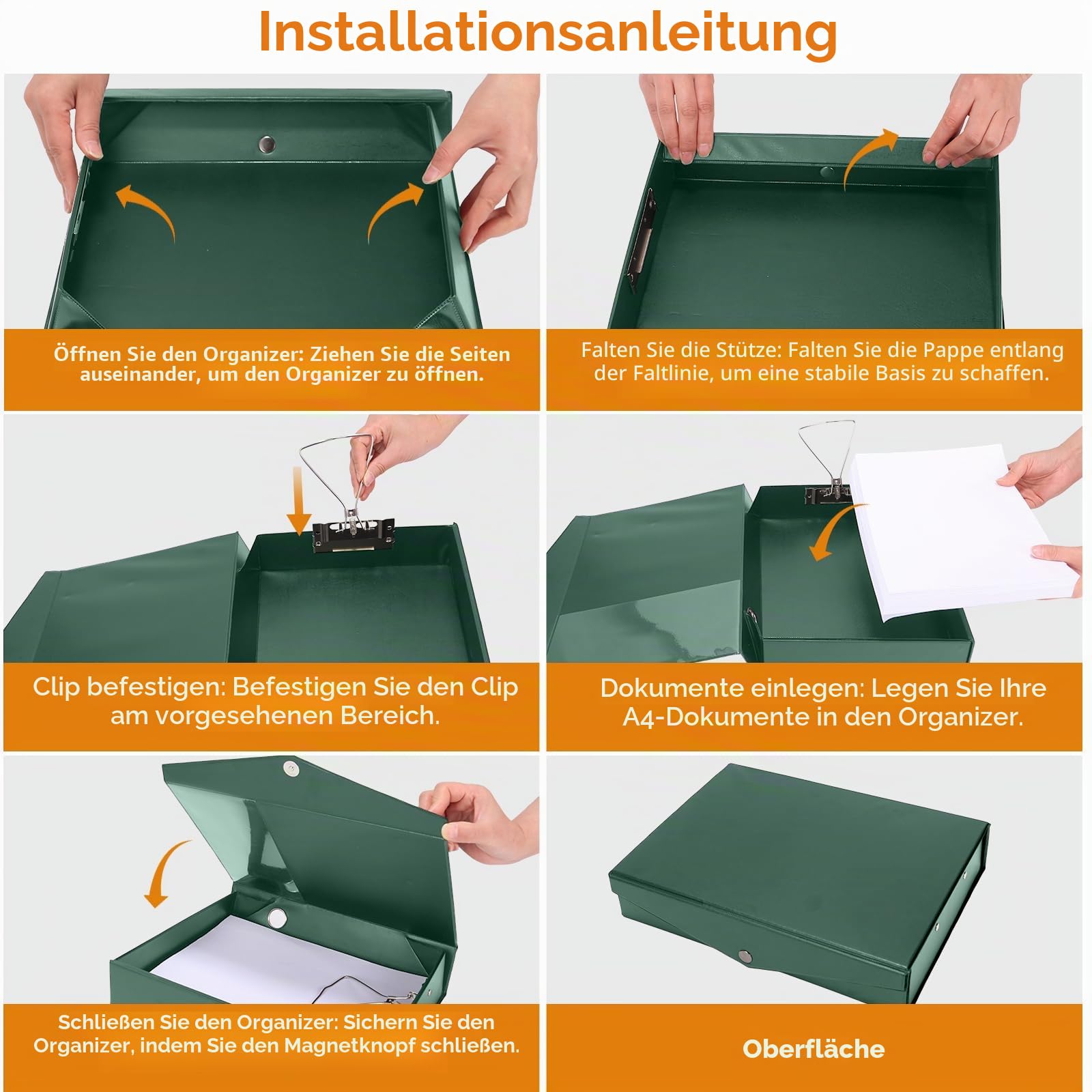 DONGLI A4 Archivbox(Grün,6 Stück) mit 6.5 cm Breit Rücken | Sammelboxe Büroordner mit Metalklemme für Office