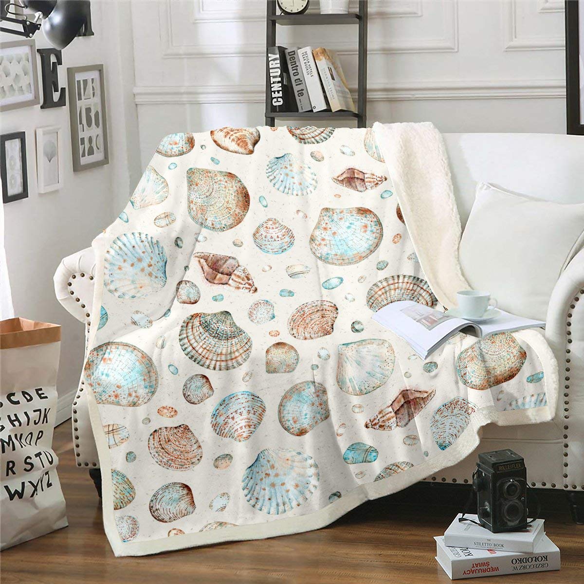 Couverture polaire océan rétro en sherpa pour lit et canapé de 127x152 cm