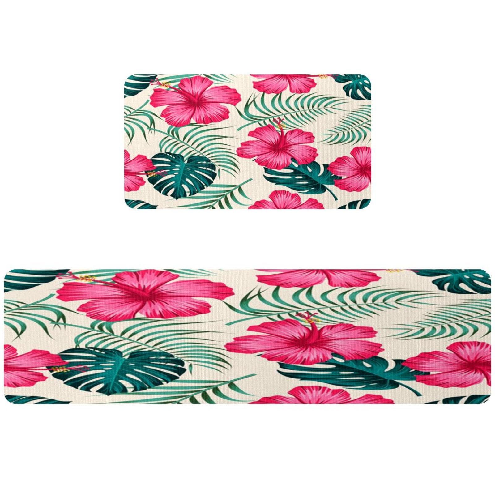 Tapete de cocina de 2 piezas VAPOKF con hojas tropicales y diseño de flores brillantes