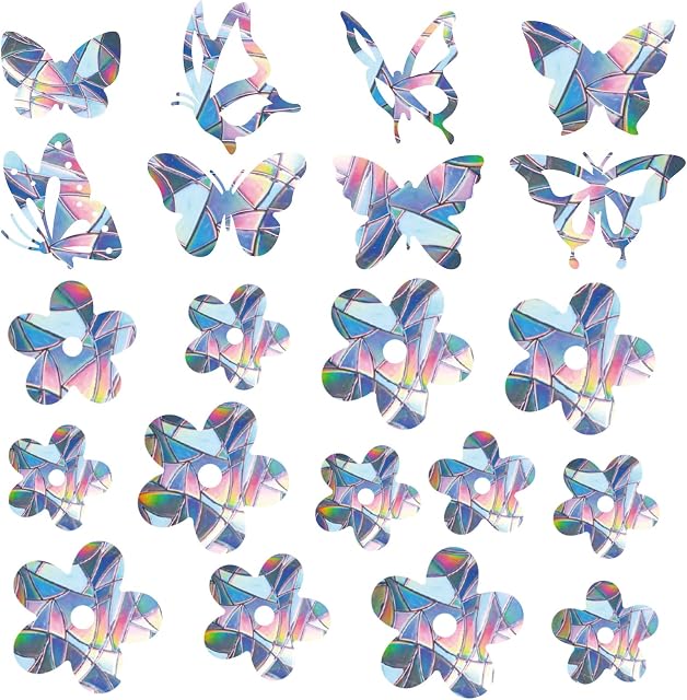 Dazzling Window Stickers Glass Clings Static Suncatcher Weather Butterfly and Flower Shapes Rainbow Decorative FilmStickers, Reflective Anti-Collision Warning Decals Prevent People Bird Strikes on