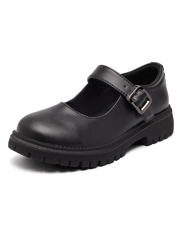 PGVVY Mary Jane Shoes for Women Vegan Leather Oxford Dress Shoes Cute Buckle Strap Dressy Flats for Work Office School Business Casual Cosplay Teacher Brogue Black Smooth, Size 8 by PGVVY - Used condition - US$36.79