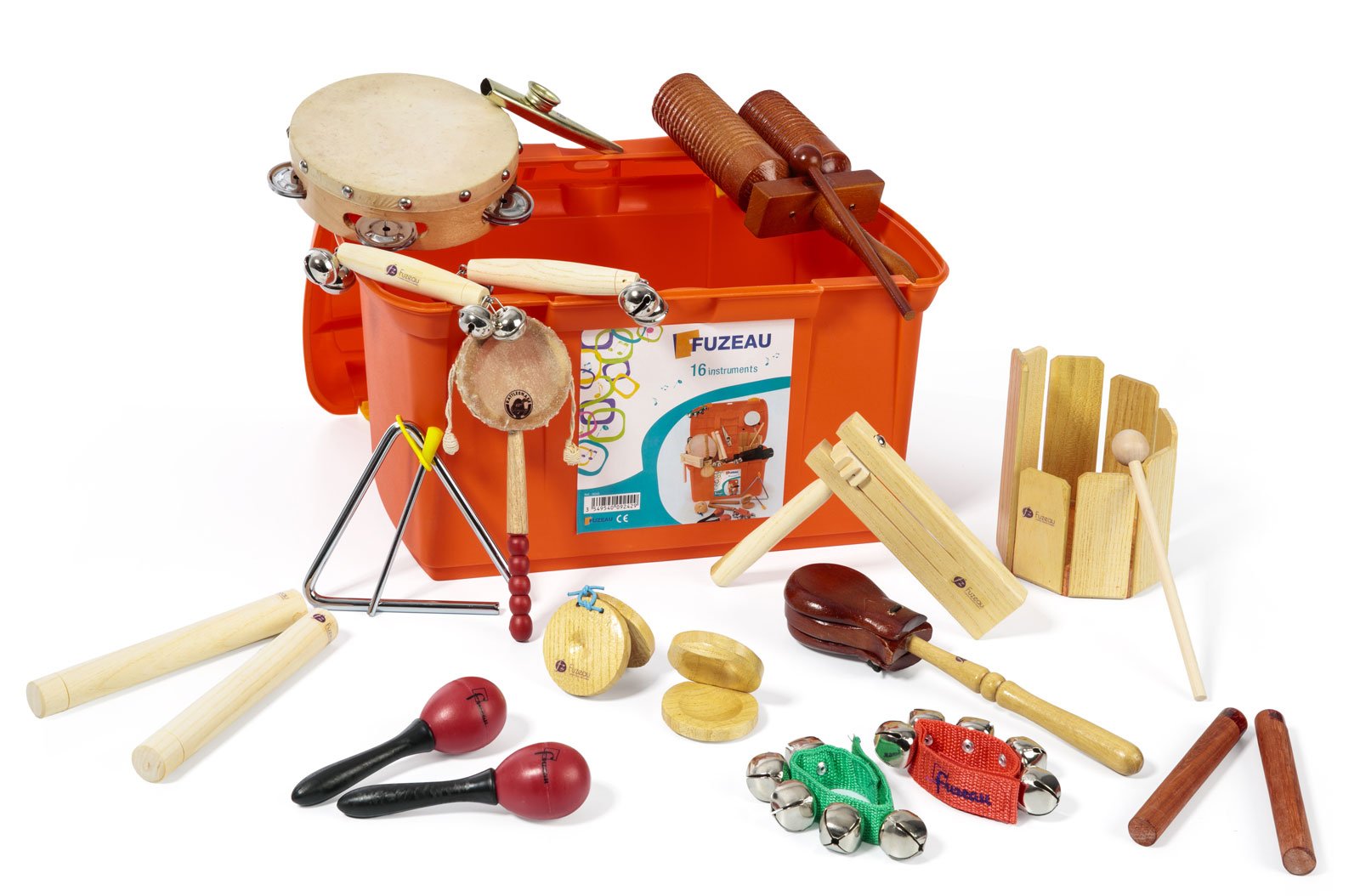 Fuzeau - Malle 16 Instruments De Musique Pour Enfants Dès 3 Ans - Percussions À Frapper, Secouer, Gratter, À Faire Vibrer - Coffret Complet Pour Éveil Musical - École, Crèche Ou Maison - Réf. 9242