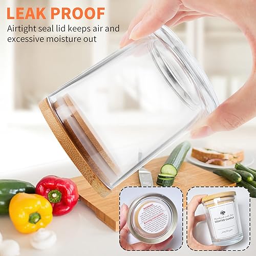 Miniatura 4 de SUPMIND Tarros de vela de 4 onzas, paquete de 12 tarros pequeños de vidrio vacío transparente con tapas de bambú, calcomanías y etiquetas, tarros de