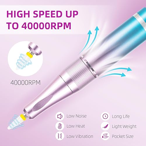 Miniatura 3 de Taladro de uñas eléctrico profesional: máquina de taladro eléctrico de uñas de 40000 RPM, Efile de uñas recargable para uñas de gel acrílico,