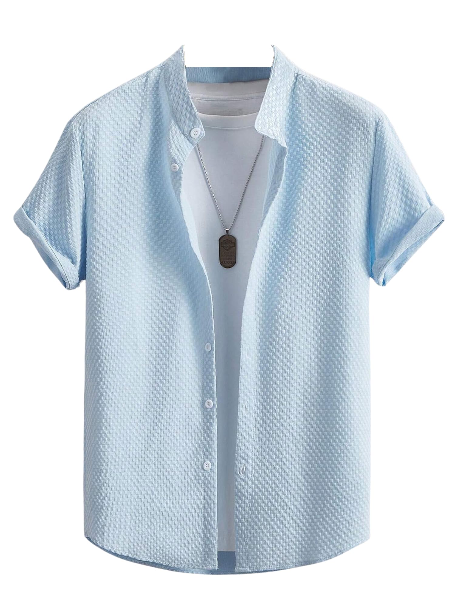 Men's Stylish Polycotton Regular Fit Chinese Collar Half Sleeve Shirt – Solid Color-image-24