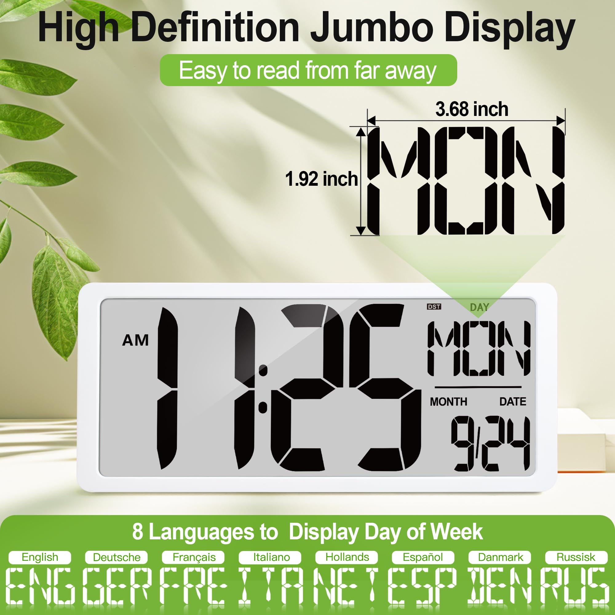 Extra große digitale Wanduhr, batteriebetrieben, mit Uhrzeit/Kalender/Temperatur, Jumbo-LCD-Display, Countup-Down-Timer, Wecker für Zuhause, Büro, Schlafzimmer (Batterien im Lieferumfang