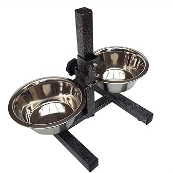 Pet Guard Double Stainless Steel Dog Bowls, with Stand, Height Adjustable, Food Water 900 ml X 2