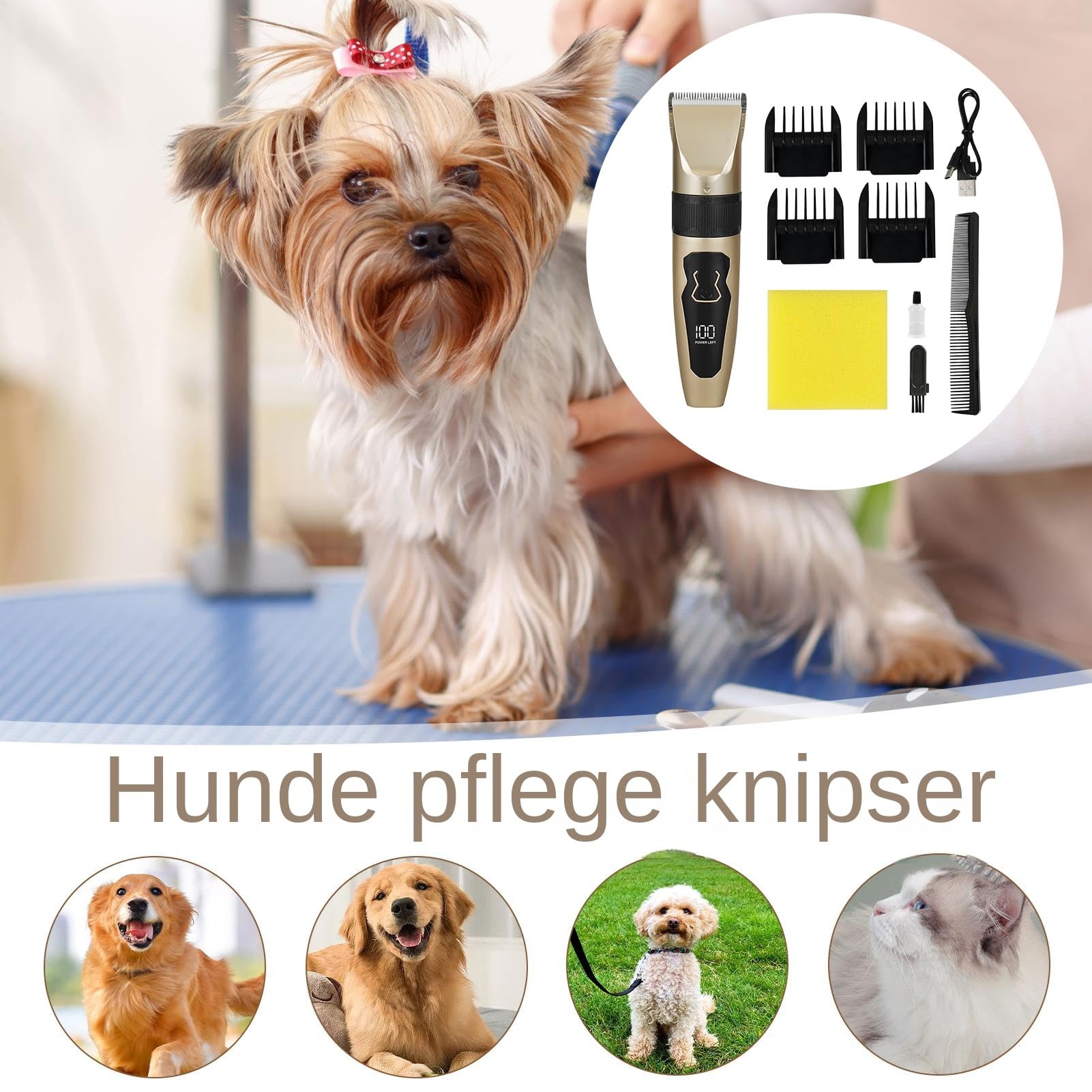 Tierhaar-Trimmer, Haarschneider Für Haustiere, Kabelloser Wiederaufladbarer Elektro-Trimmer Leises Pflegeset Für Katzen Welpen Ohren Und Gesicht