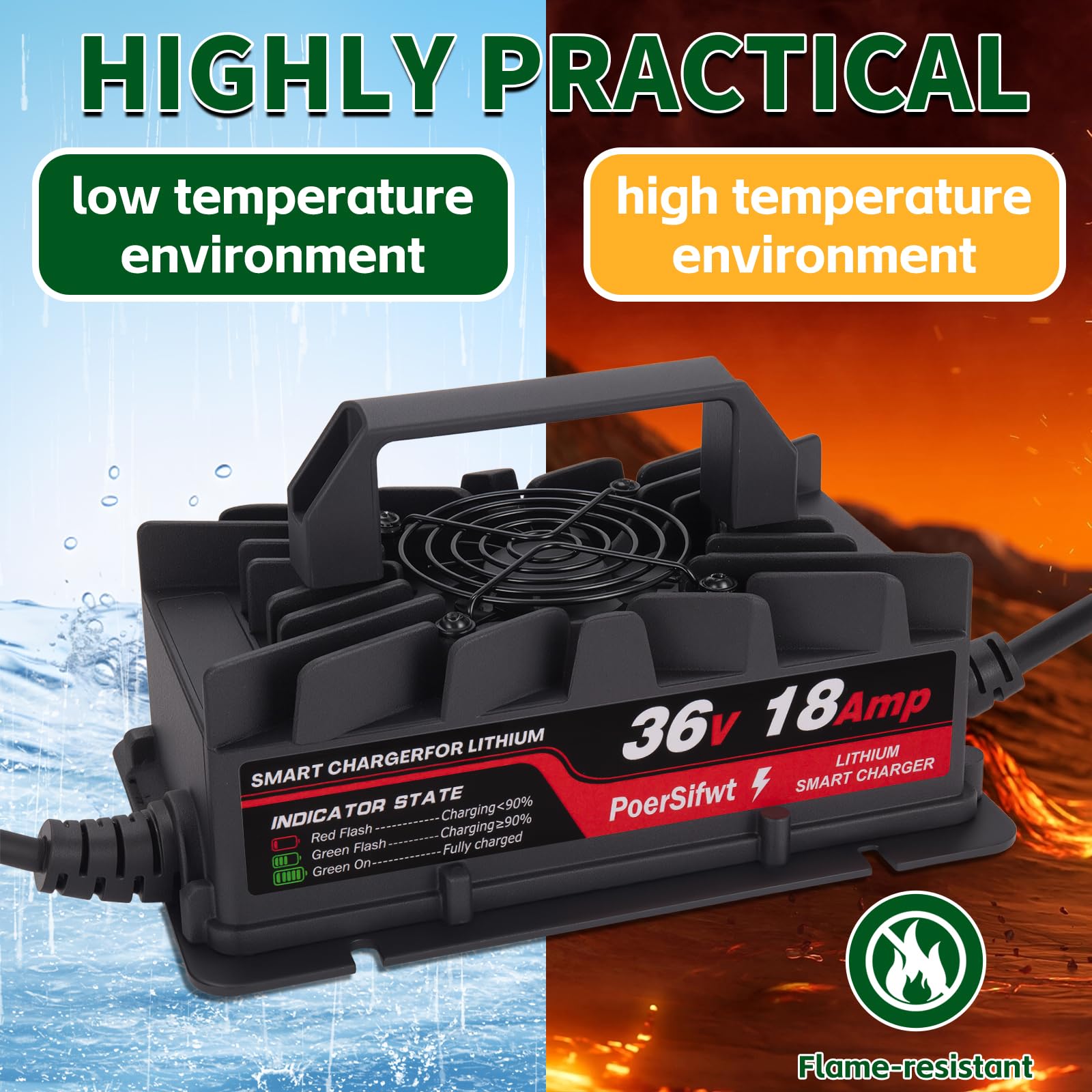 Cargador de batería LiFePO4 de 43.8 V 18 A, cargador de batería de litio inteligente de 48 V 18 A con luz LED, cargador impermeable de 48 voltios para carretilla elevadora eléctrica, scooter 6