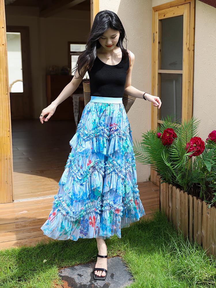 Faldas Mujer, Skirts Tul en Capas Mujer Falda Princesa Floral Cintura Alta Falda Interior Irregular Corte Estilo Informal Básica Salir A la Playa Y Vacaciones.