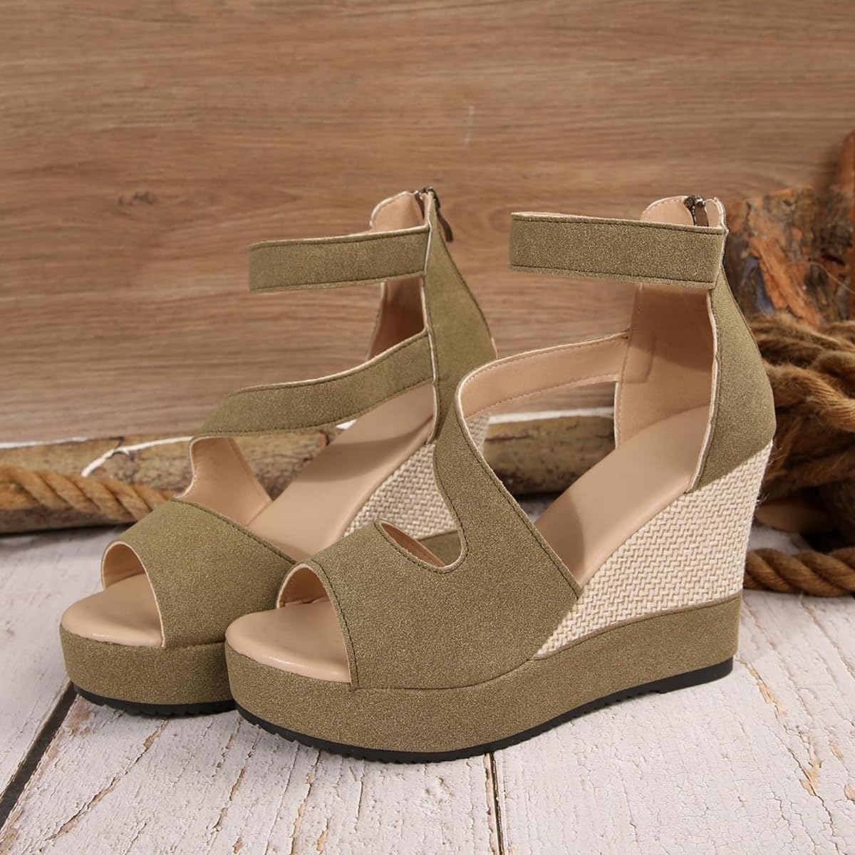 Sandali ortopedici con zeppa da donna, eleganti, sandali estivi con zeppa con plateau da donna, con apertura aperta, zeppe con tacco alto con cerniera posteriore, per matrimoni, feste serali