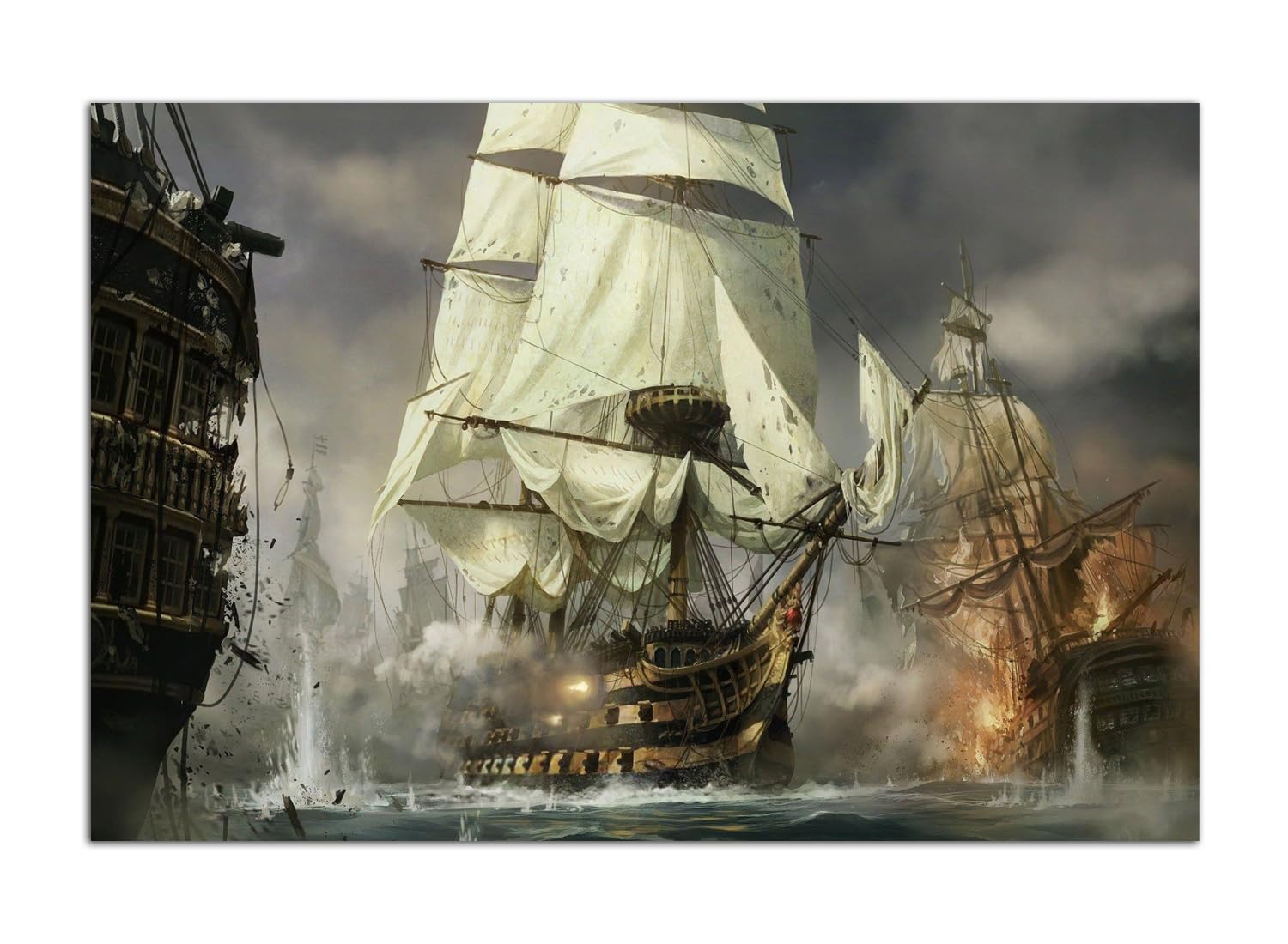 Hopnru Girls No Frame Vintage Nautical Wars Sailboat Warship Poster Pirate Ship Wall Art Picture Print Canvas Painting Modern Home Living Room Office Decor Poster (24X36inch(60X90cm),D)