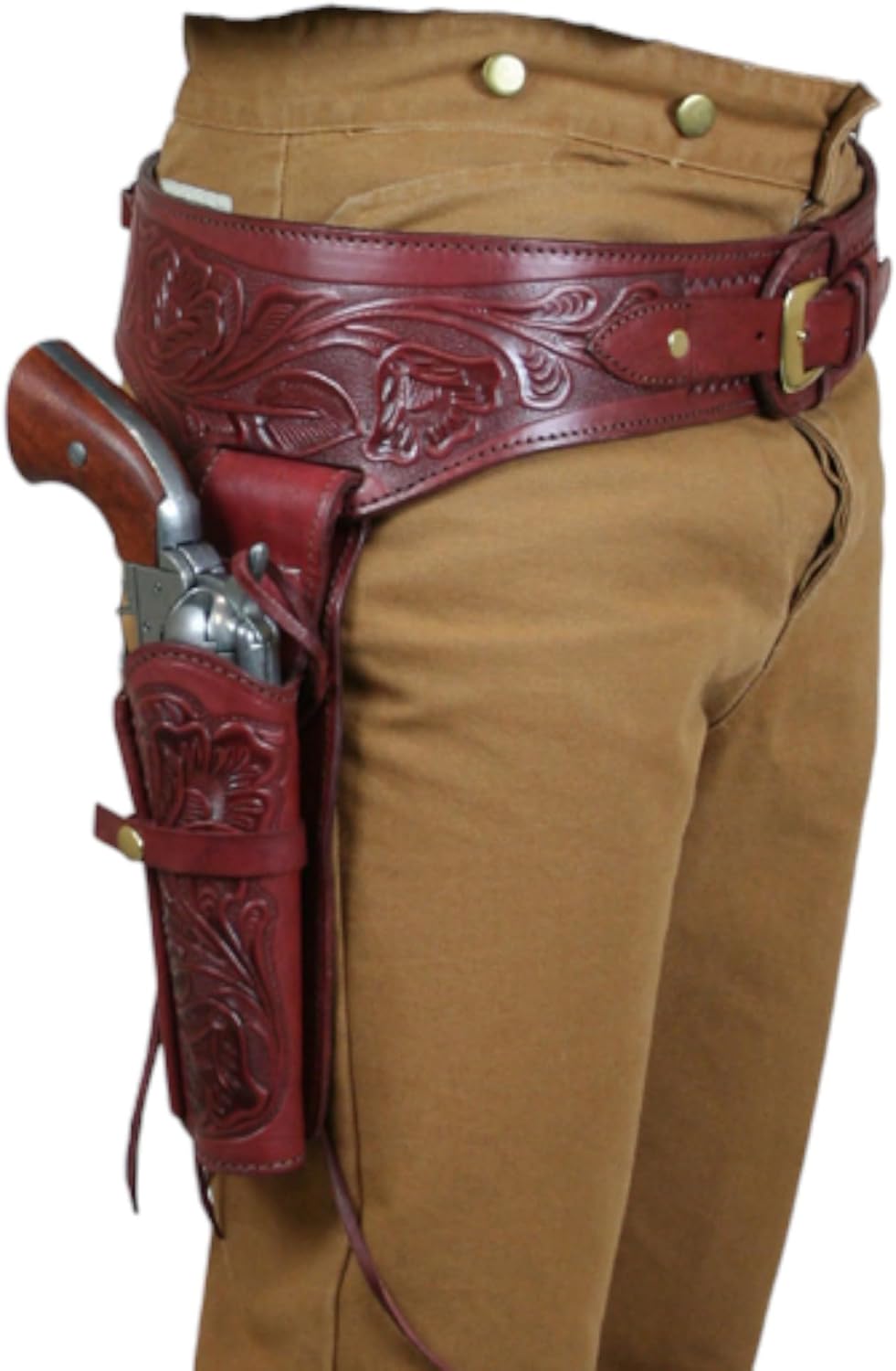 .22 Cal Western Gun Holster with Belt – Buff Full Grain Leather Cowboy Holster – Fits Heritage Rough Rider, Ruger Wrangler, 4" to 6.5" Barrel – Right Hand