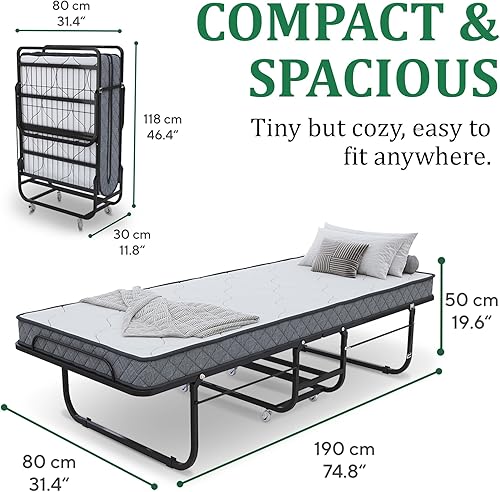 Miniatura 2 de EconoHome Cama plegable de alta calidad con colchón de espuma viscoelástica, marco tamaño cuna de 75 x 31 pulgadas, cama de invitados portátil de