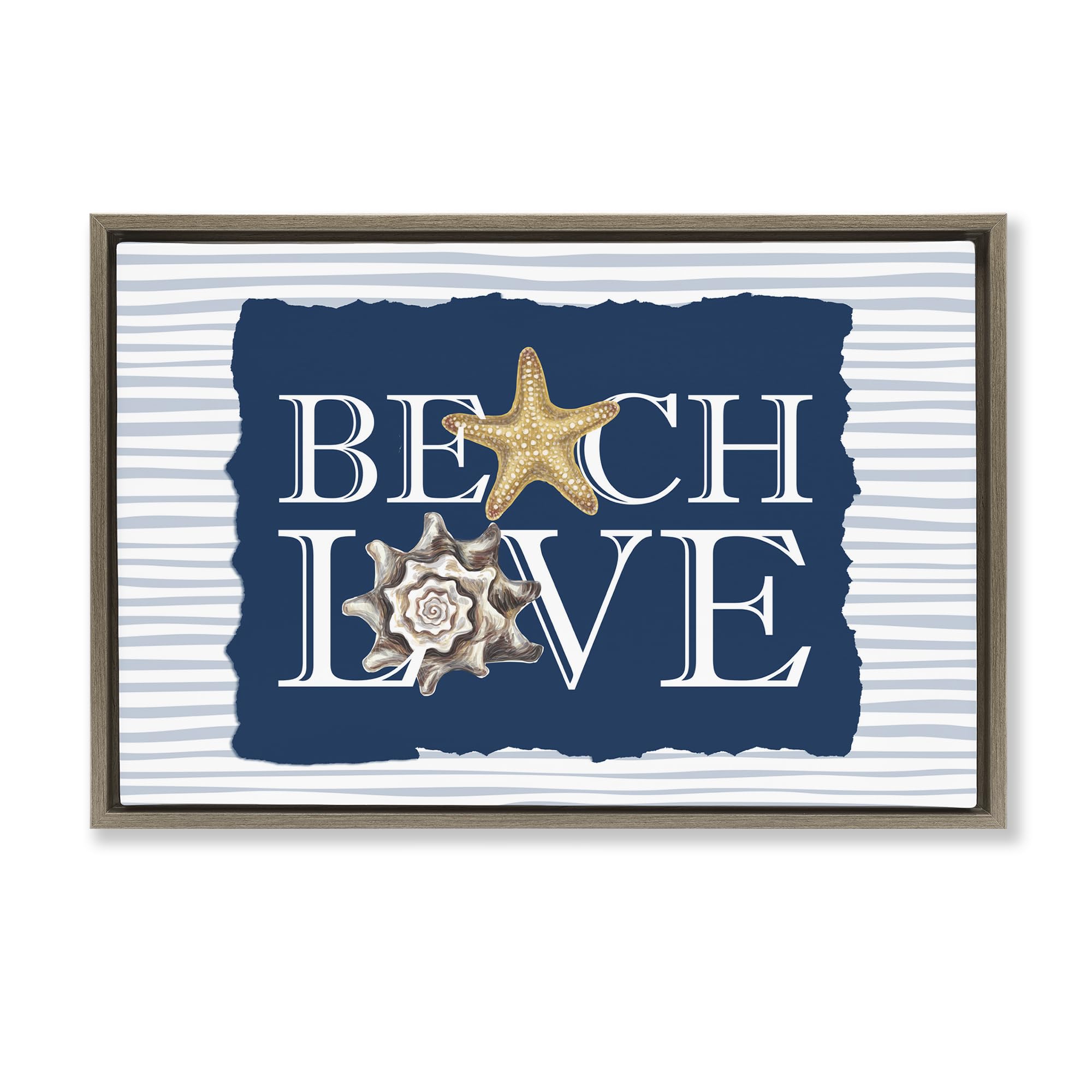 Stupell Industries Montalcino Elm (Textured) 'Beach Love Seashells', Floating Frame Canvas Art, Brown, 31 X 21 Inches, Easy To Hang And Sturdy, Made In Usa, By Kim Allen