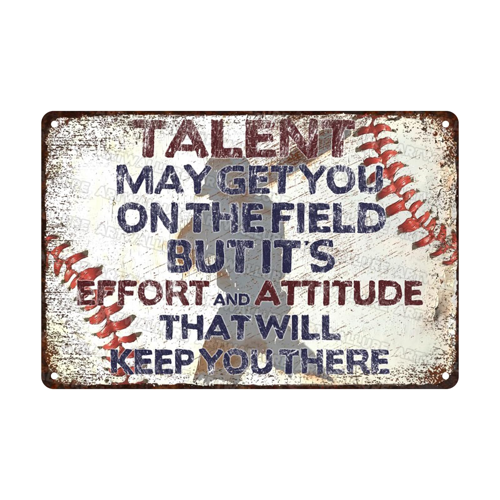 Baseball Vintage Tin Sign Baseball Talent May Get You On The Field Metal Tin Sign for Garage Farmhouse Living Room Yard 8x12inch