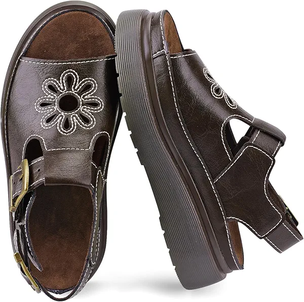 KIFIWUI Platform Sandals for Women Chunky Ankle Buckle Casual Open Toe Comfortable Flower Decoration Fisherman Sandals