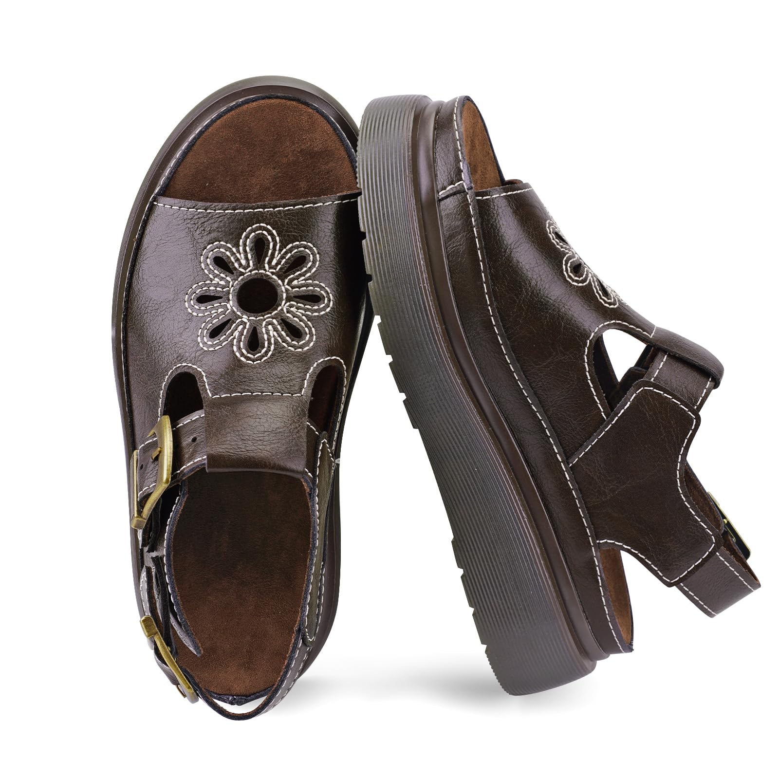 KIFIWUI Platform Sandals for Women Chunky Ankle Buckle Casual Open Toe Comfortable Flower Decoration Fisherman Sandals