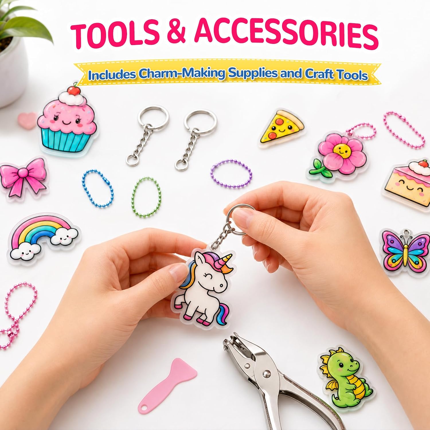NewFamily Deluxe Shrink Art Kit for Kids, 60 Original Pre-Cut Designs and 10 Blank Shrink Plastic Sheets with Markers and Keychain Making Accessories