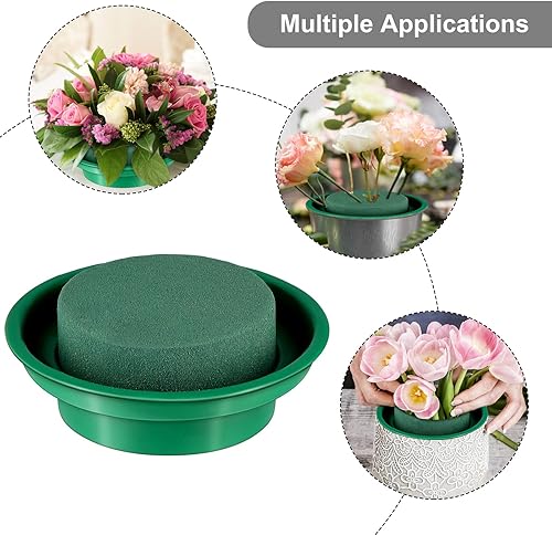 Miniatura 7 de Paquete de 16 rondas de espuma floral en cuencos, kit de arreglos florales de bricolaje, bloques de espuma de flores húmedas redondas verdes para