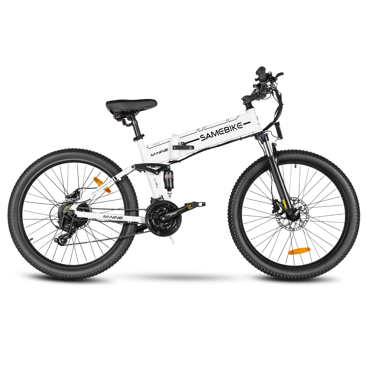 SAMEBIKE Bicicleta Eléctrica Plegable 26" para Adultos | Montaña, 48V 10.4Ah Batería Extraíble, 21 Velocidades, Pantalla LCD a Color, Blanco