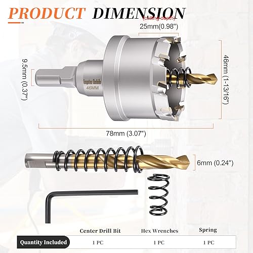 Miniatura 2 de METALLIXITY Kit de sierra perforadora de 1.732 in (1-4764 pulgadas), cortador de agujeros de carburo de tungsteno con broca central, llave hexagonal