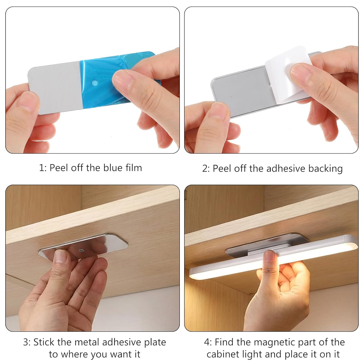 8 Pcs Under Cabinet Lights Magnetic Stickys, Adhesive Steel Plate for Magnets, Rectangle Metal Plates for Magnetic Mount, Iron Sheet with Adhesive Backing for Mounting Magnets Lights