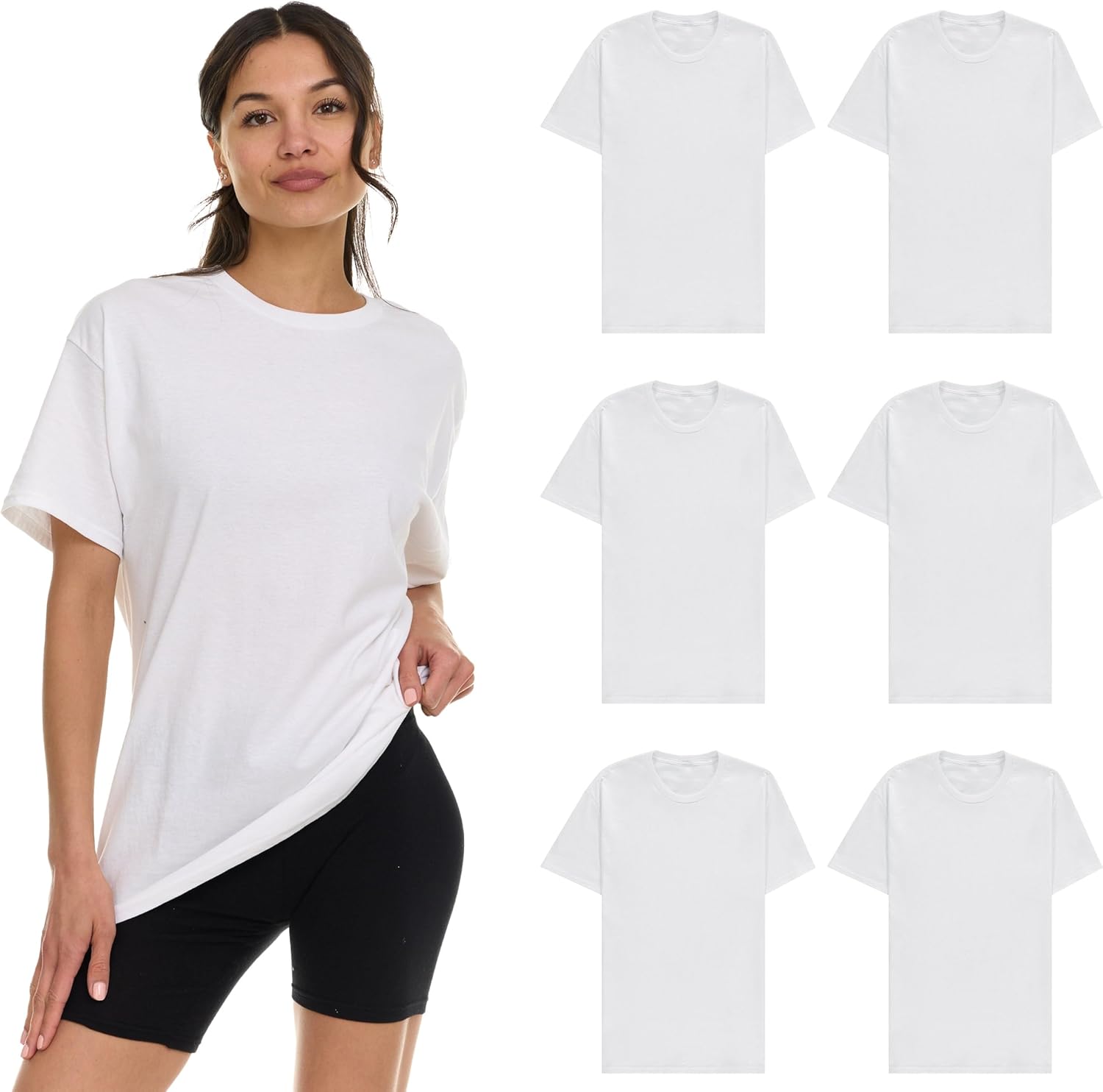 6 Pack Womens Cotton T-Shirts, Crew Neck Short Sleeve Baggy Loose Tops Tees Color Assorted
