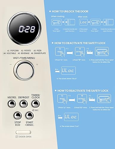 Miniatura 7 de COMFEE Horno microondas retro, microondas pequeño con 6 menús automáticos, microondas compacto de encimera de 0.9 pies cúbicos con cocción