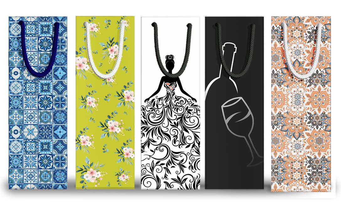 Dovetail Wine & Bottle Gifting Paper Carry Bags, In Elegant & Attractive Designs, Gifting For All Occasions, Parties - Diwali, Christmas, Anniversaries. House Warming, Size 13.5X5 Inchs, 250 GSM Art Card, 2 Bags Each of 5 Designs (B0B2DSXV21) Amazon Price History, Amazon Price Tracker