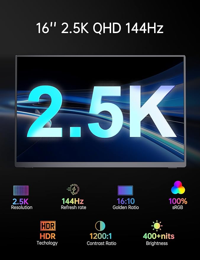 Monitor Portátil 16" 2K QHD 144Hz IPS HDR FreeSync miniatura 2
