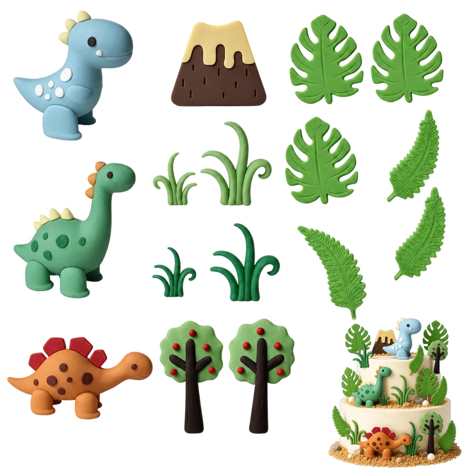 16Pcs Dinosaur Cake Toppers, Dinosaur Cake Decorations For Birthday Parties, Dinosaur Themed Cake Topper Set With Various Decorative Elements, Reusable Plastic Dinosaur Birthday Decorations