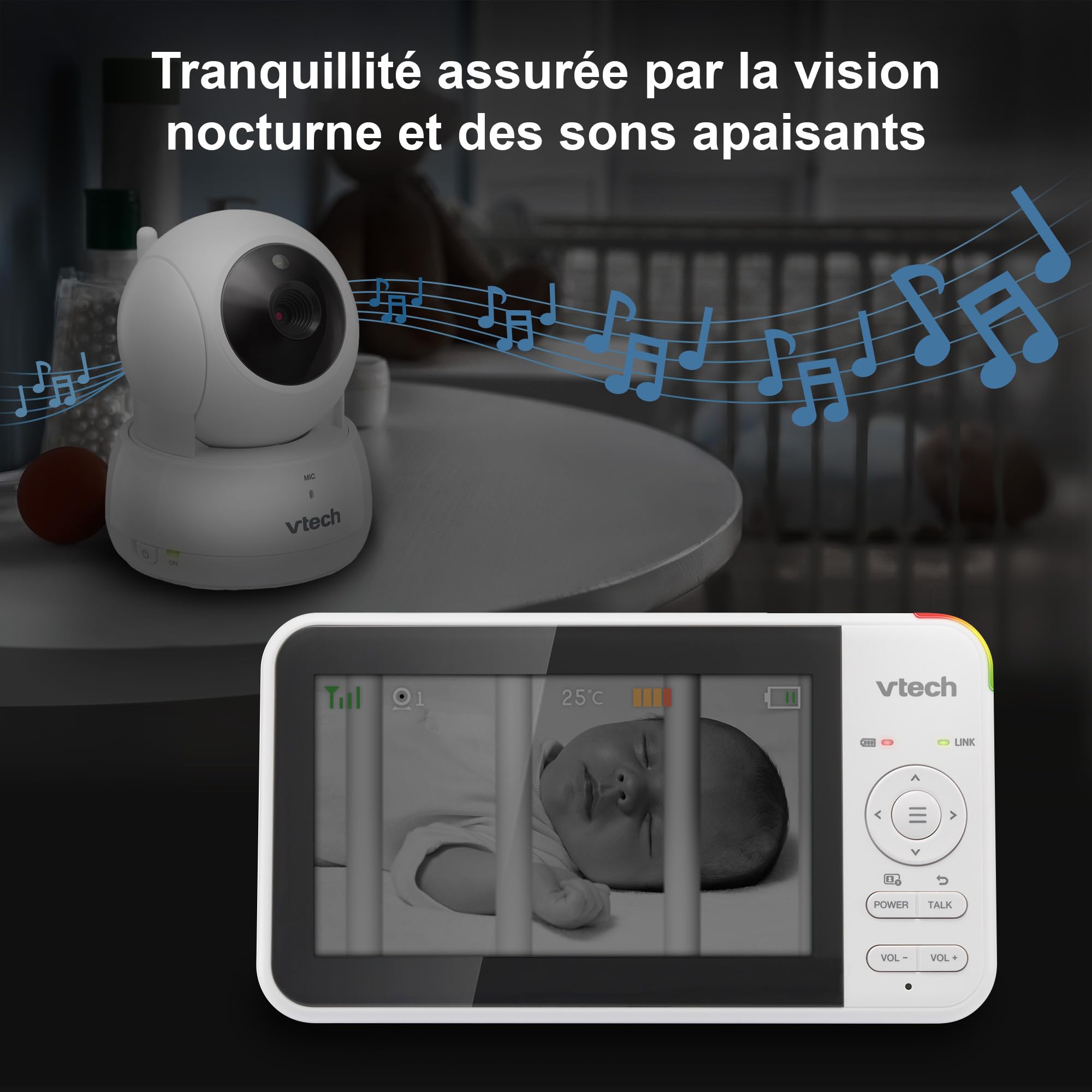 VTech VM924 Baby Monitor with Camera, Pan&Tilt,Video Baby Monitor with 5" LCD Screen,Up to 17 Hrs Battery Life,1.33x Zoom,Night Vision,300m Long Range,Soothing Sounds,2-Way Talk,Secured Transmission
