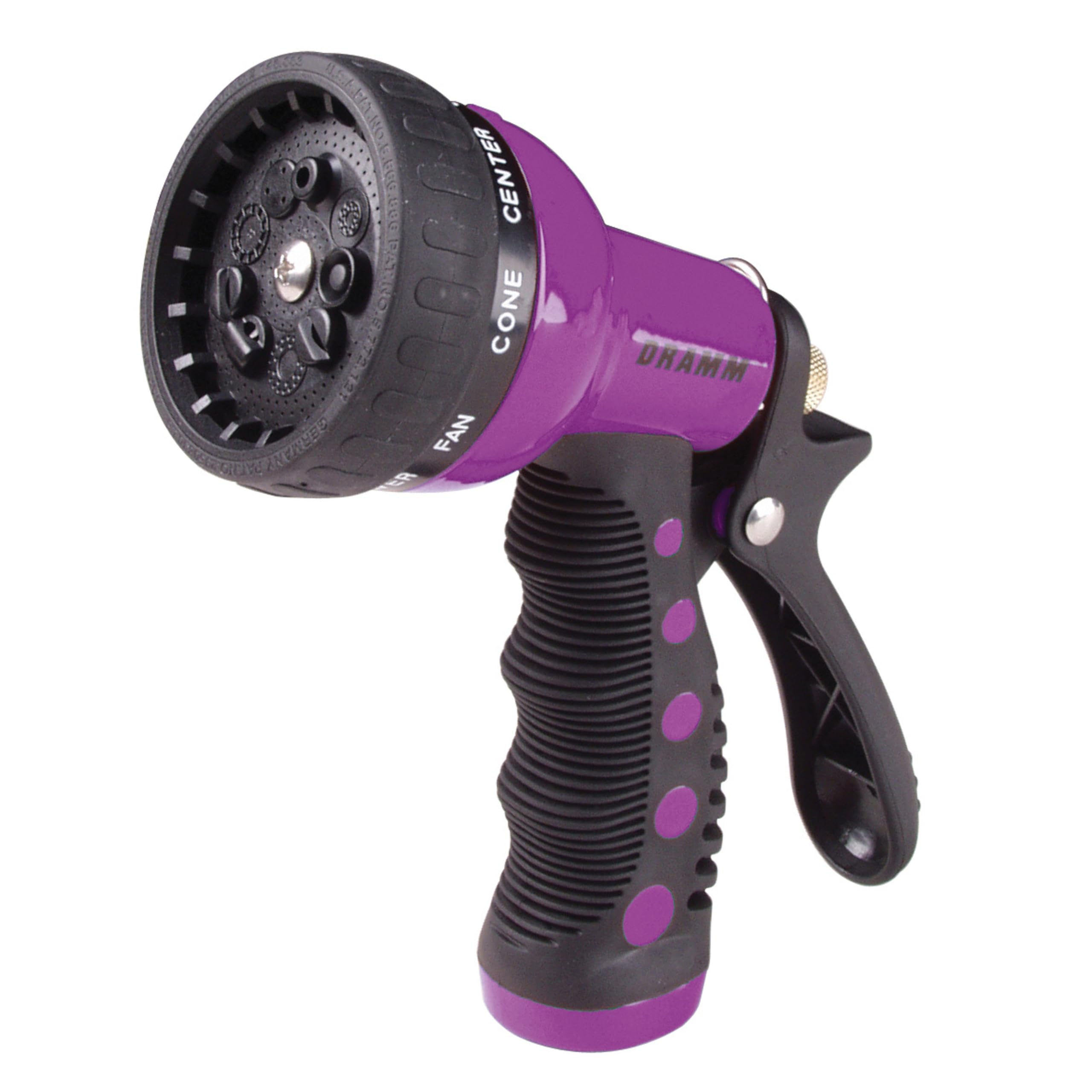 Dramm® Revolver Heavy Duty 9-Pattern Garden Hose Nozzle – Adjustable Metal Spray Gun with Thumb-Control Flow & Ergonomic Grip – Berry
