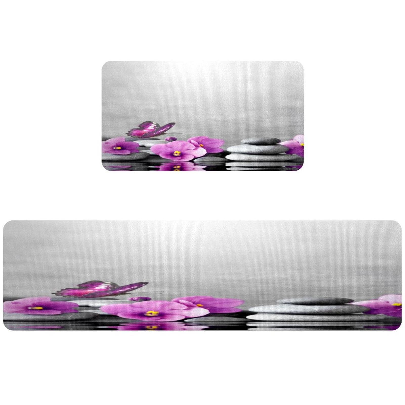 Tapis de couloir pour cuisine et buanderie fleurs roses lot de 2