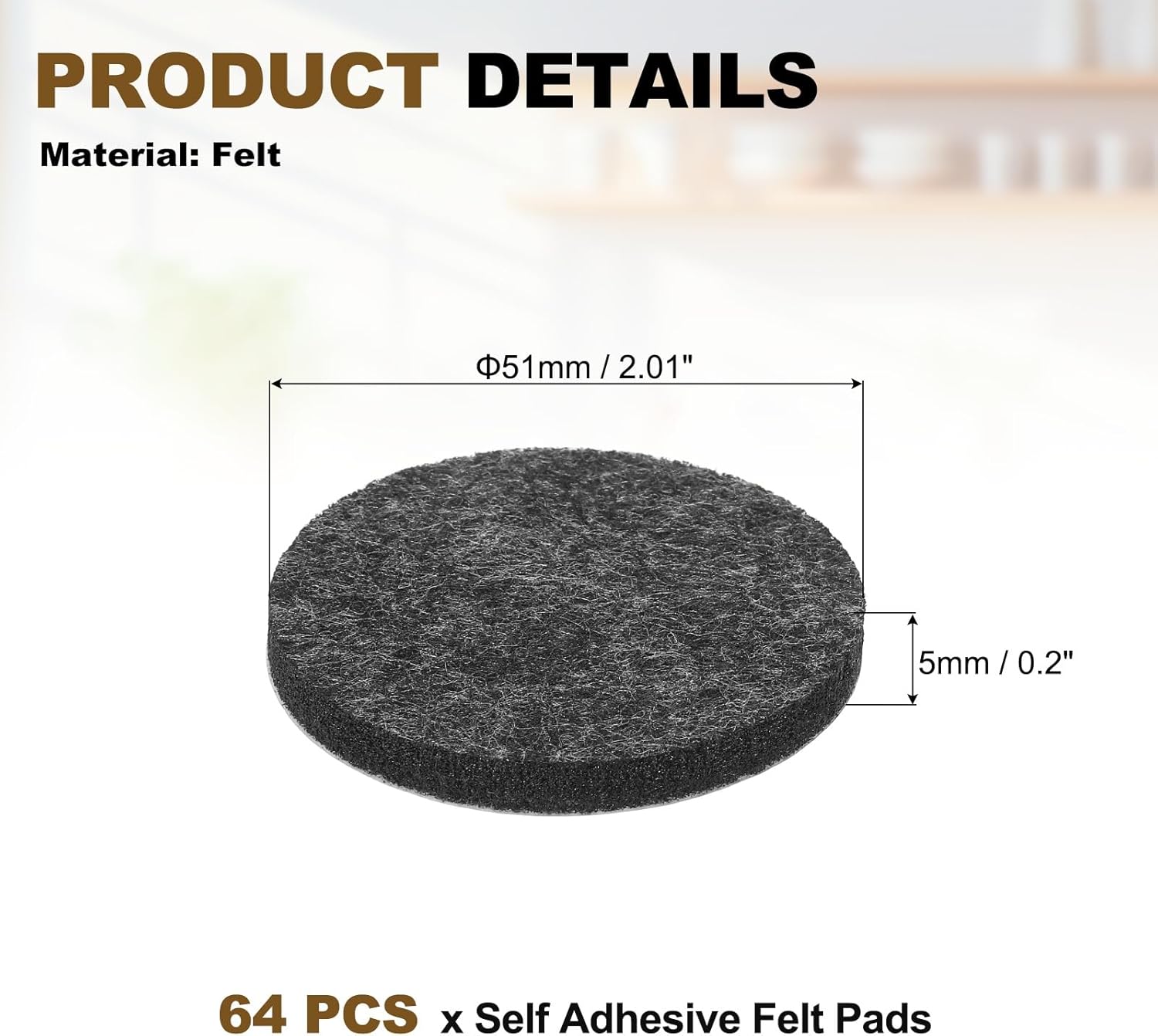 uxcell 64Pcs Non Slip Furniture Pads, 2" Round Self Adhesive Felt Bumpers Noise Reducing Furniture Feet Floor Protector for Chairs Tables Furniture Legs (Gray 0.2" Thick)