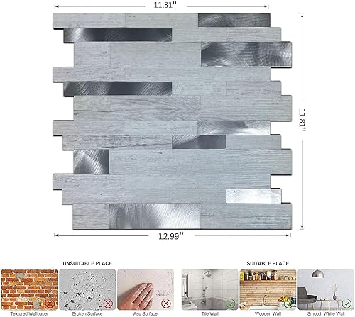 Miniatura 8 de WEIMEISC 5 hojas de azulejos contra salpicaduras para cocina, despegar y pegar, 12 x 12 pulgadas, autoadhesivo, impermeable, azulejos de metal para