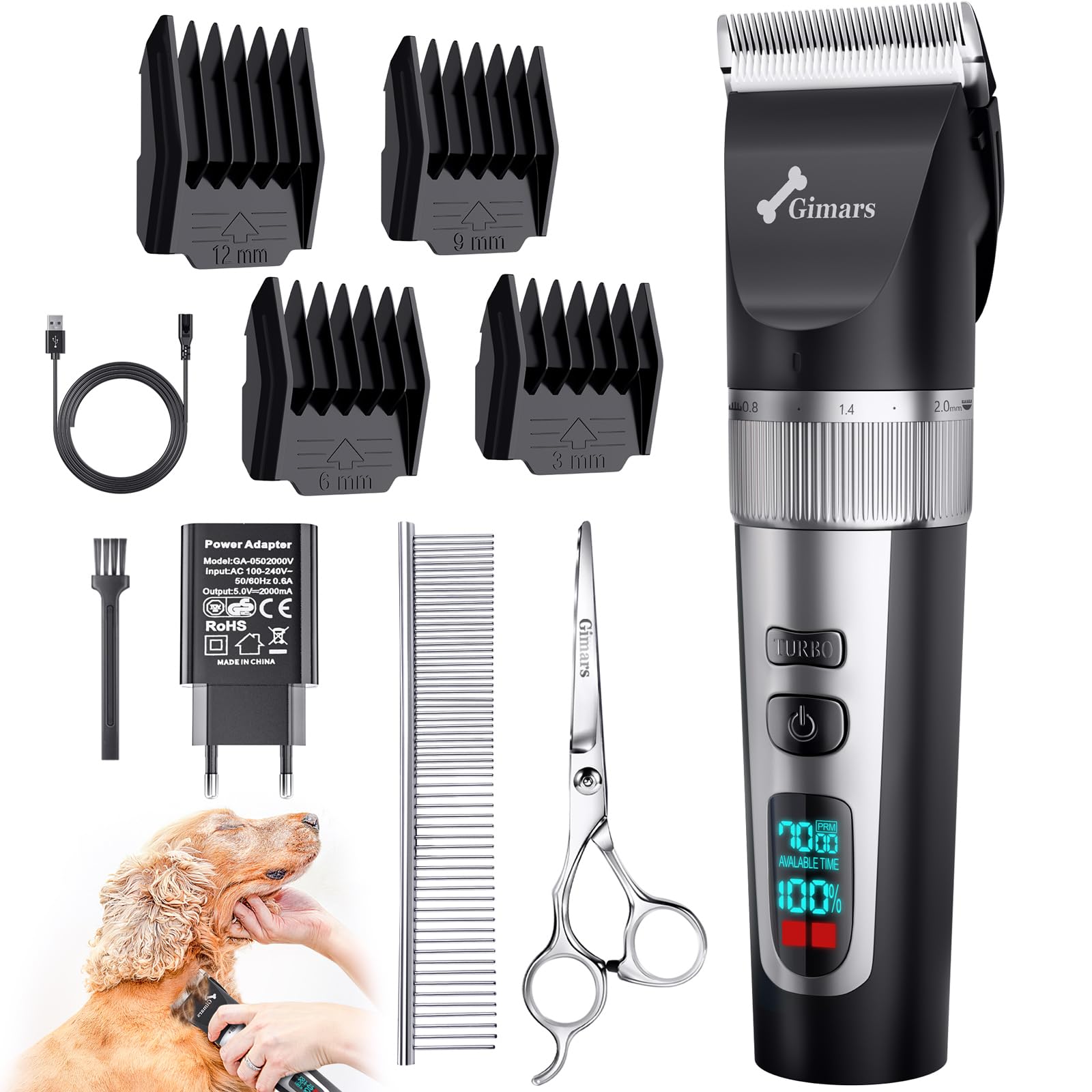 Gimars 3 En 1 Tosatrice Per Cani Professionale Con 4 Velocità, 7000 RPM, Rasoio Per Cani Silenzioso, Taglia Peli Cane Senza Fili, Ricaricabile Per Cani E Gatti Con Pelo Lungo E Spesso