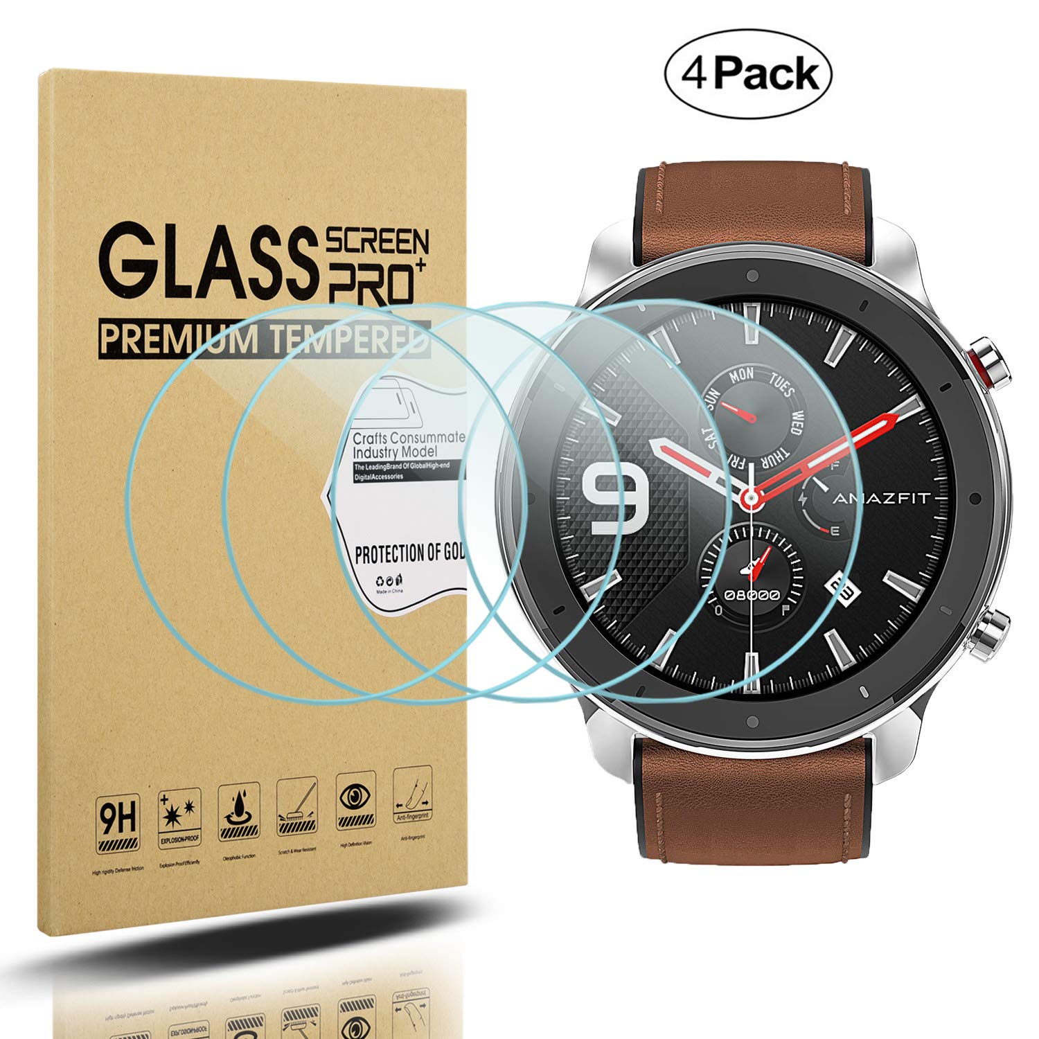 Diruite Packs for Amazfit GTR 47mm Tempered Glass Screen Protector,HD  High Resolution 9H Hardness Bubble-Free… - Main Image