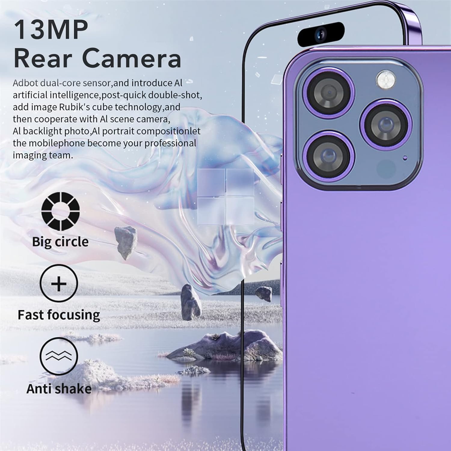 tuore mobile phone dual sim 5g wifi us plug 100%e2%80%91240v smart phone 6 5inch for office purple